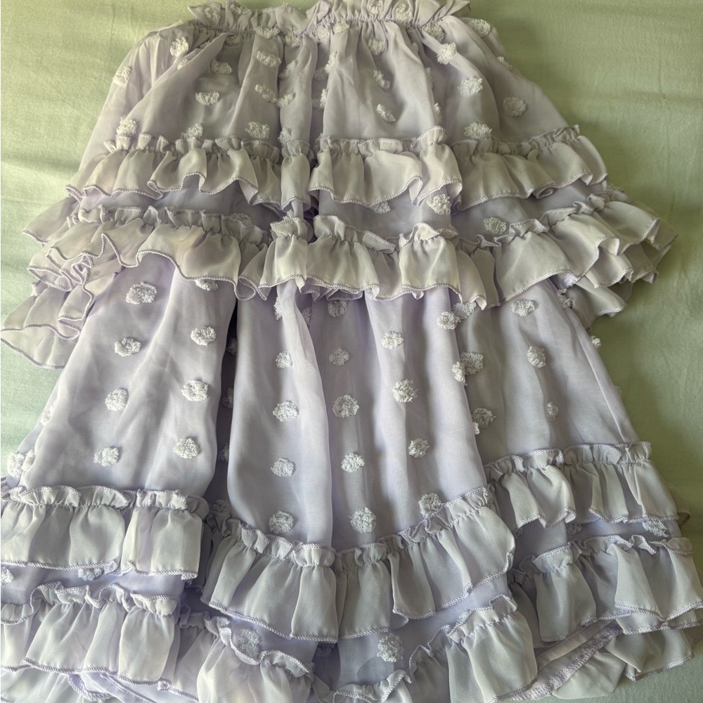 Lavender Ruffle Romper with Dot Embroidery